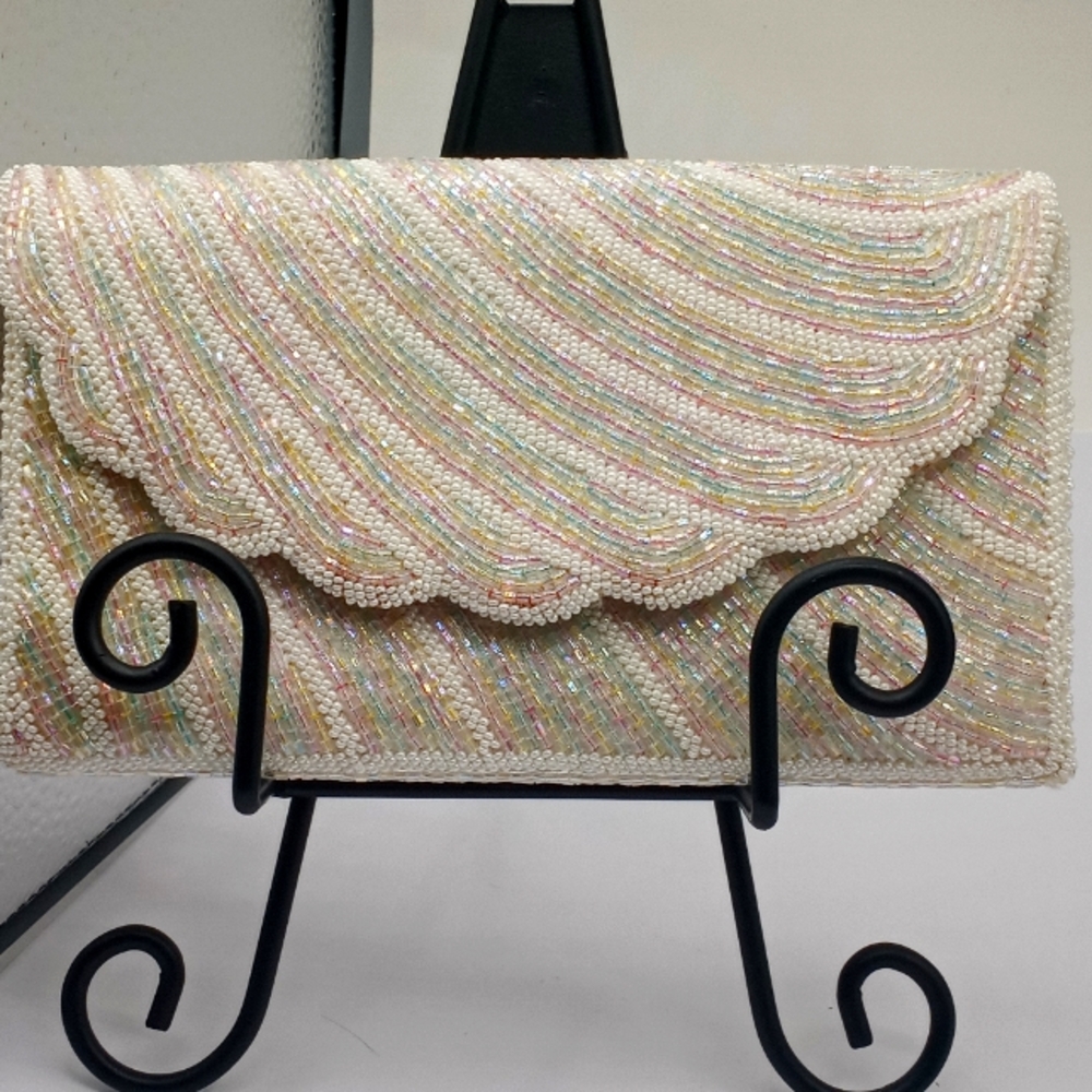 White/Pastel Beaded Shoulder/Clutch